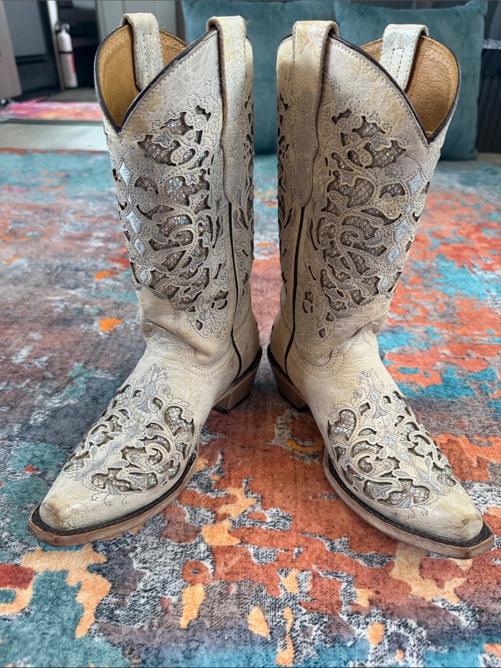 Girls Corral Beige Embellished Western Cowboy Boots